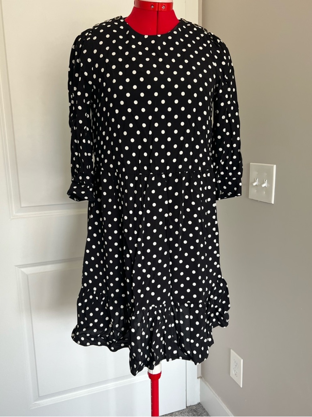 Black Polka Dot Dress - Classic White Spots size S/M